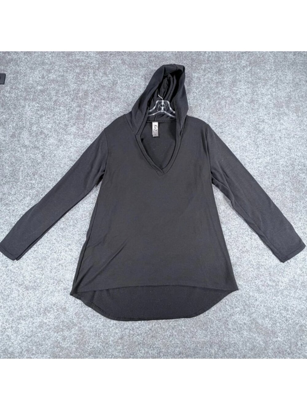 GO COUTURE Tunic-Style Hoodie Womens XL Black High-Low Hem V-Neck USA Made